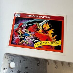 1990 Marvel Comics Universe Series 1 Famous Battles THOR vs SURTUR Card #91